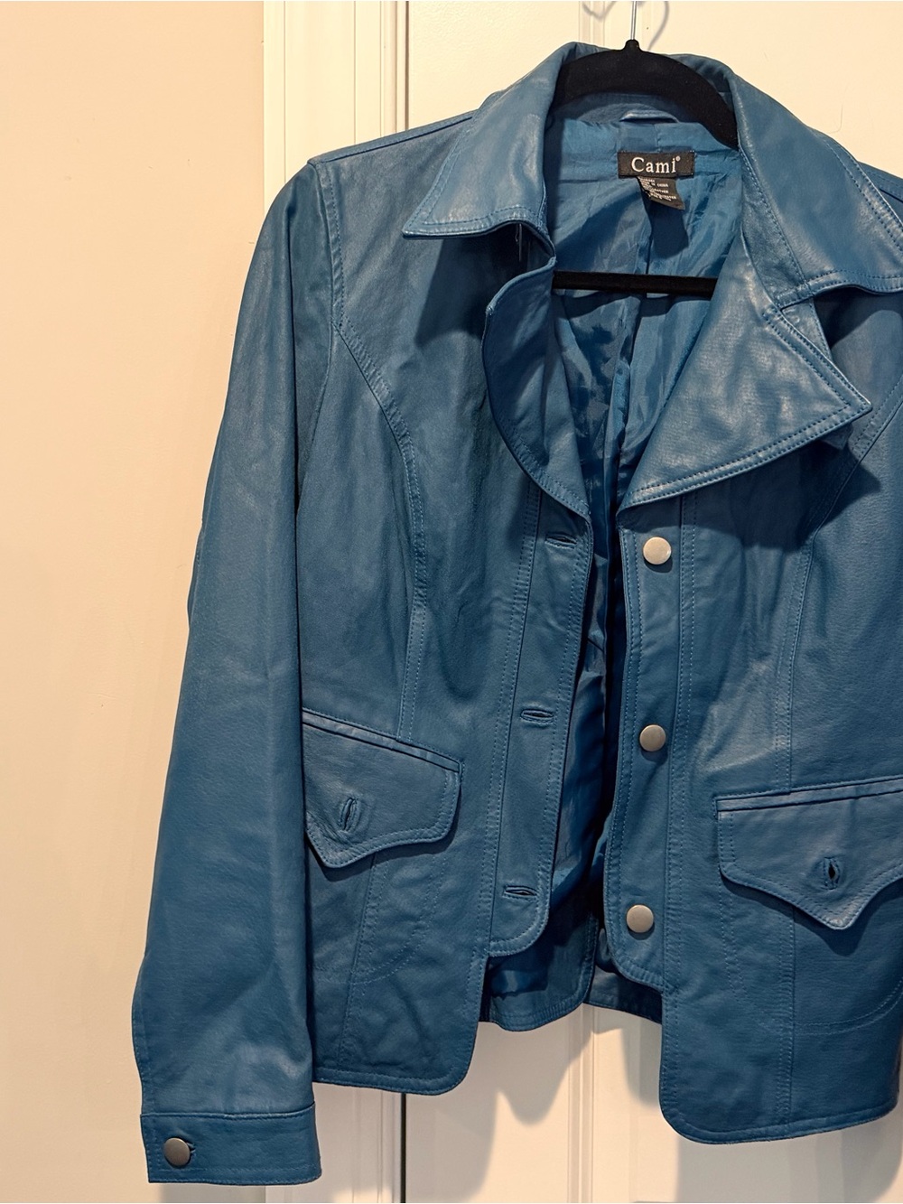 Cami Teal Leather Snap-Front Jacket